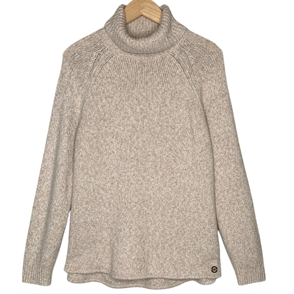 Michael Michael Kors Knitted Turtleneck Sweater Size XL Tan Pearl Heather Basics